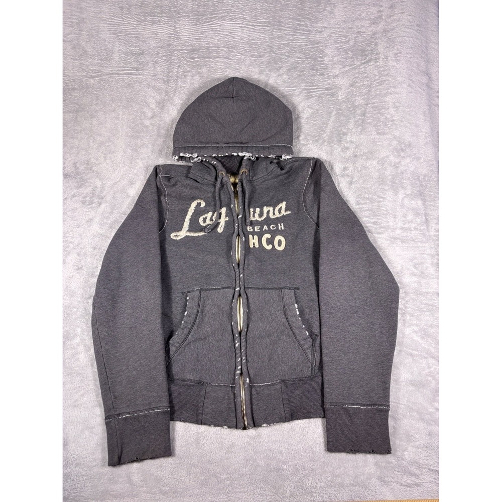 Y2K Hollister Full Zip Grey Hoodie Laguna Beach Hco Surf Mens XL Gray Heavy